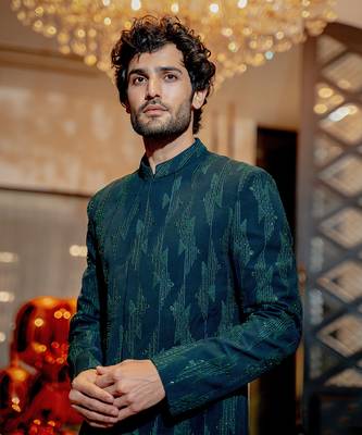 Emerald Green Geometric Sherwani Set 2