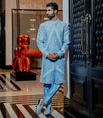 Powder Blue Neo Floral Sherwani Set