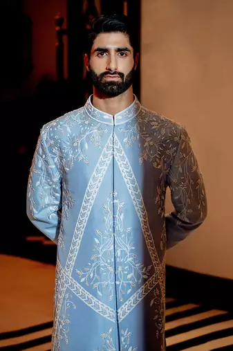 Powder Blue Neo Floral Sherwani Set