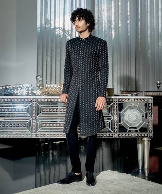 Black Celeste Striped Sherwani 1