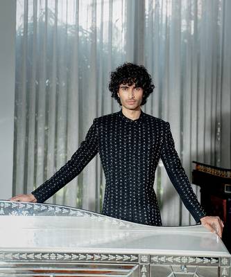 Black Celeste Striped Sherwani 2