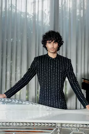 Black Celeste Striped Sherwani