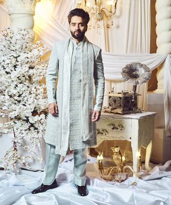 Pearl Grey Deco Sherwani Set. 1