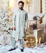 Pearl Grey Deco Sherwani Set.