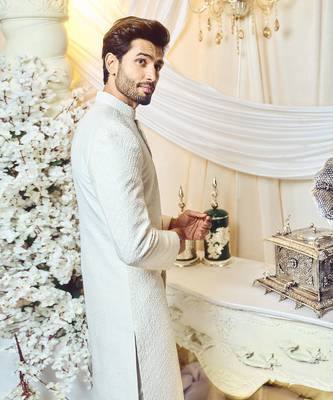 Seashell White Embroidered Sherwani Set 3