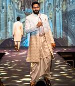 Seashell White Geometrical Sherwani Set