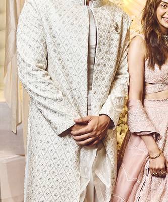 Seashell White Geometrical Sherwani Set 3