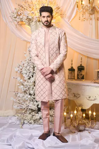 Salmon Nude Sherwani Set