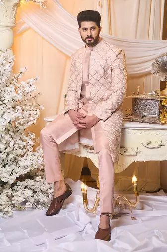 Salmon Nude Sherwani Set