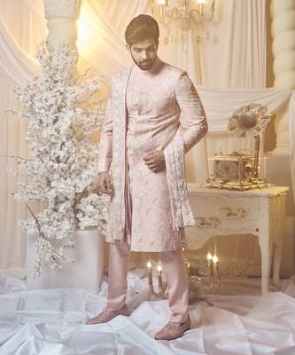 Sea Shell Pink Carnation Sherwani Set 1