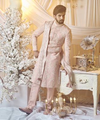 Sea Shell Pink Carnation Sherwani Set 2