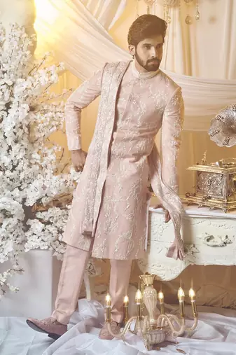 Sea Shell Pink Carnation Sherwani Set
