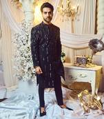 Ebony Black Lines Sherwani Set