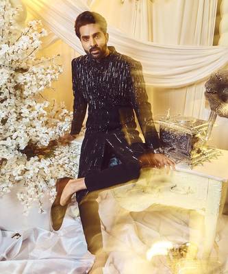 Ebony Black Lines Sherwani Set 2