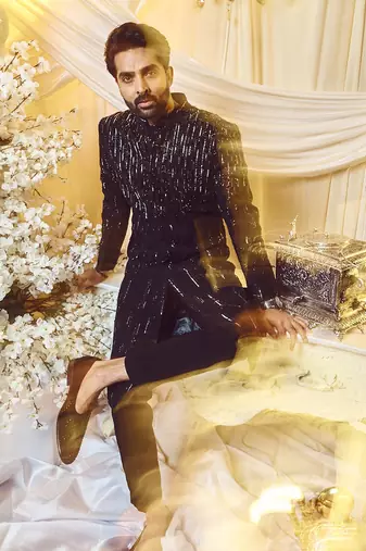 Ebony Black Lines Sherwani Set