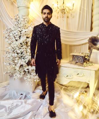 Ebony Black Lines Sherwani Set 3