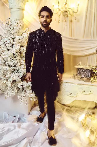 Ebony Black Lines Sherwani Set