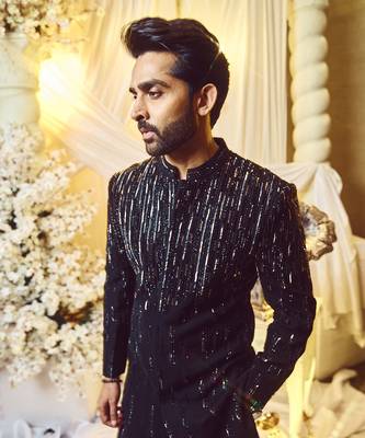 Ebony Black Lines Sherwani Set 4