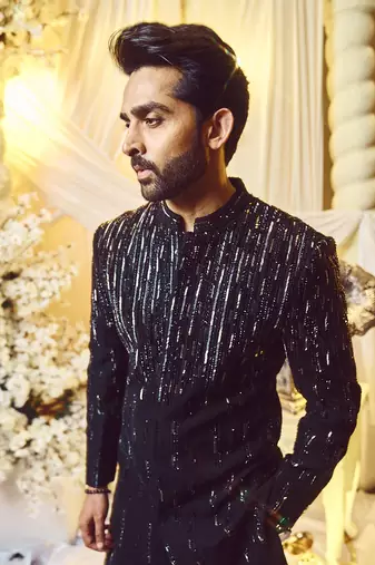 Ebony Black Lines Sherwani Set