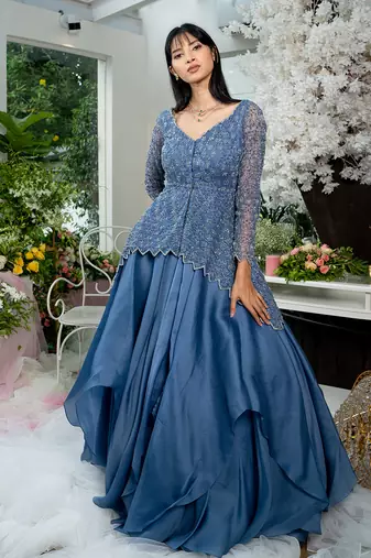 Twilight Blue Peplum And Skirt Set