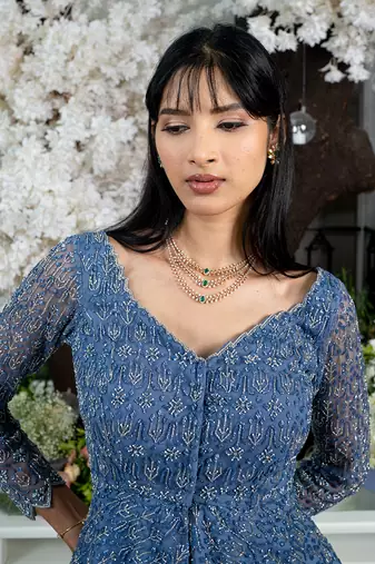 Twilight Blue Peplum And Skirt Set
