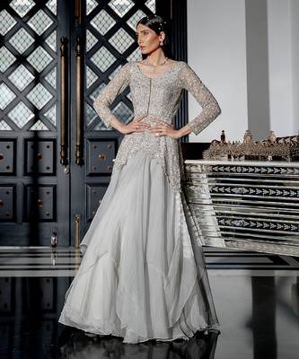 Silver Metallic Peplum Set 1
