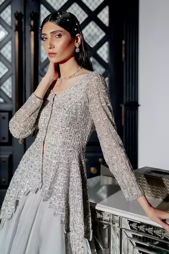 Silver Metallic Peplum Set