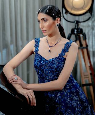 Sapphire Blue Floral Gown 2