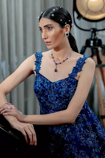 Sapphire Blue Floral Gown
