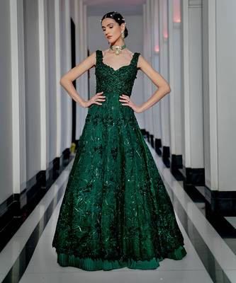 Emerald Green Floral Embroidered Gown W 2