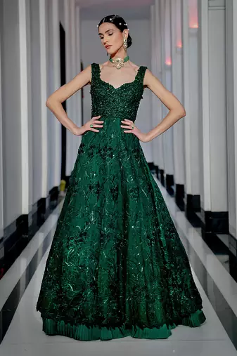 Emerald Green Floral Embroidered Gown W