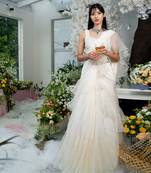 Chanterelle Beige Pre Draped Ruffled Saree