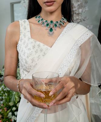 Chanterelle Beige Pre Draped Ruffled Saree 3
