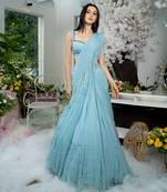Icy Blue Pre Draped Ruffled Saree