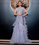 Lilac Blue Pre Draped Ruffle Saree