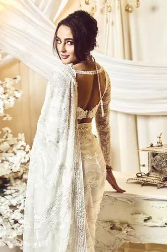 Chantilly White Lotus Saree Set