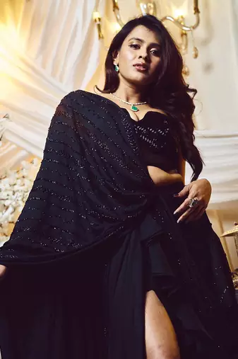 Jade Black Pre Drape Saree Set