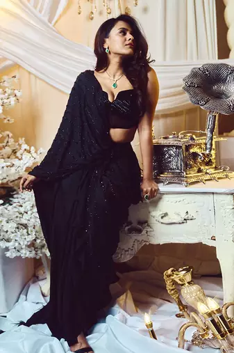 Jade Black Pre Drape Saree Set