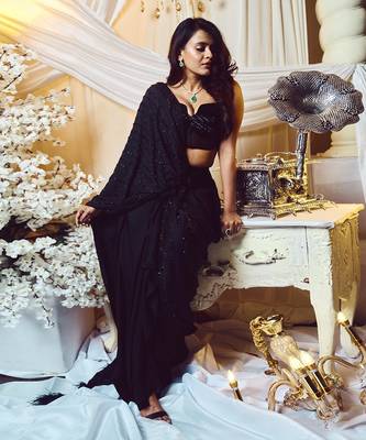 Jade Black Pre Drape Saree Set 1