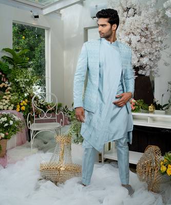 Icy Blue Open Jacket Kurta Set 1