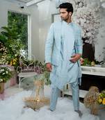 Icy Blue Open Jacket Kurta Set