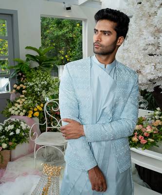 Icy Blue Open Jacket Kurta Set 2