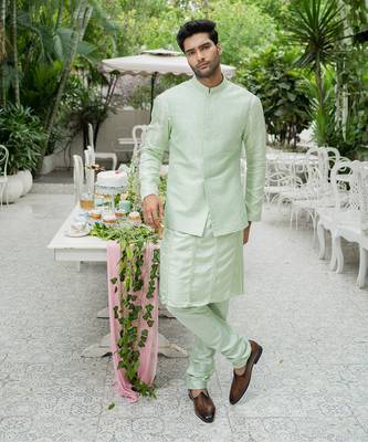 Pistachio Green Nehru Jacket Set 1