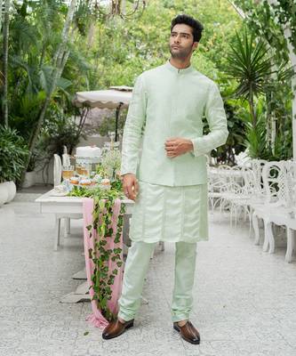 Pistachio Green Nehru Jacket Set 2