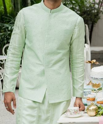 Pistachio Green Nehru Jacket Set 3