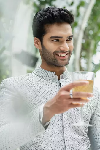 Metallic Grey Kurta- Bandhgala Set With Pants