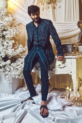 Prussian Blue Virile Open Jacket Set