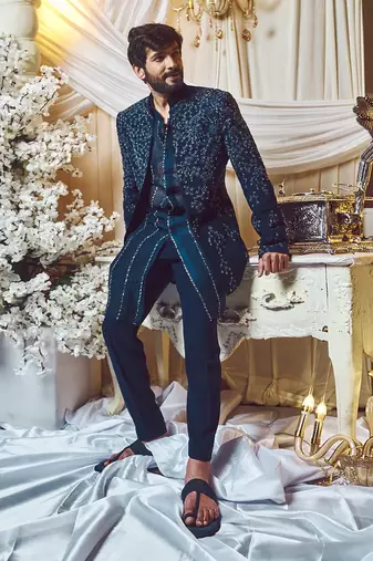 Prussian Blue Virile Open Jacket Set