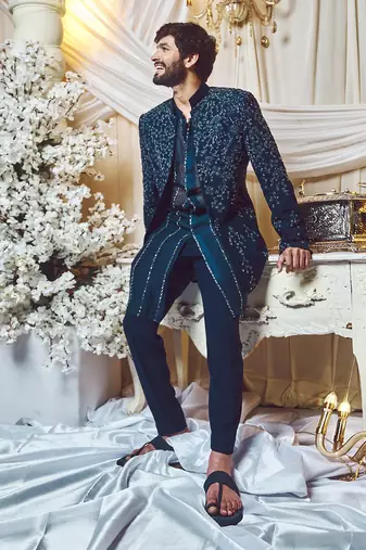 Prussian Blue Virile Open Jacket Set