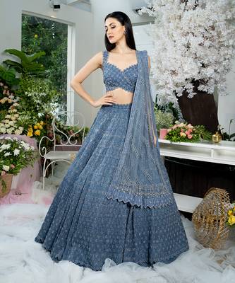 Twilight Blue Geometric Lehenga Set 2